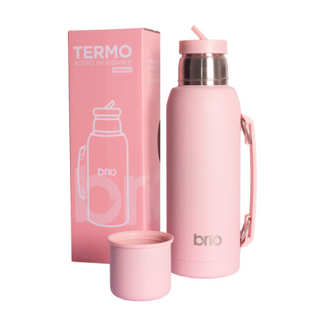 Set De Termo 1 Litro Y Mate Diseño Clásico brio Acero Inox Rosa