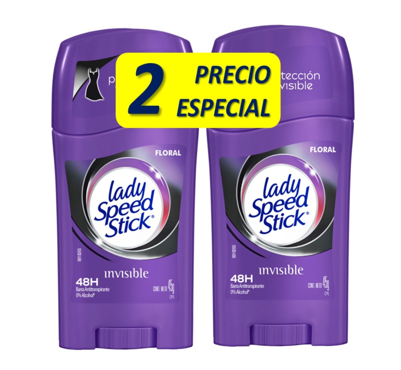 Desodorante Lady Speed Stick en Barra Invisible - Pack Ahorro X2 45 GR 