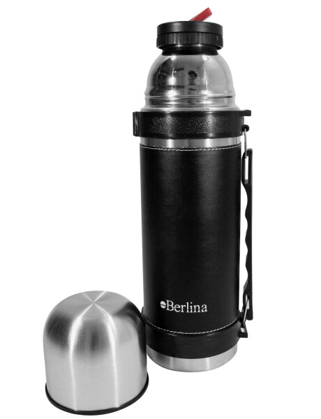 Termo acero inoxidable Berlina 1L forrado en cuerina con asa y pico cebador Negro