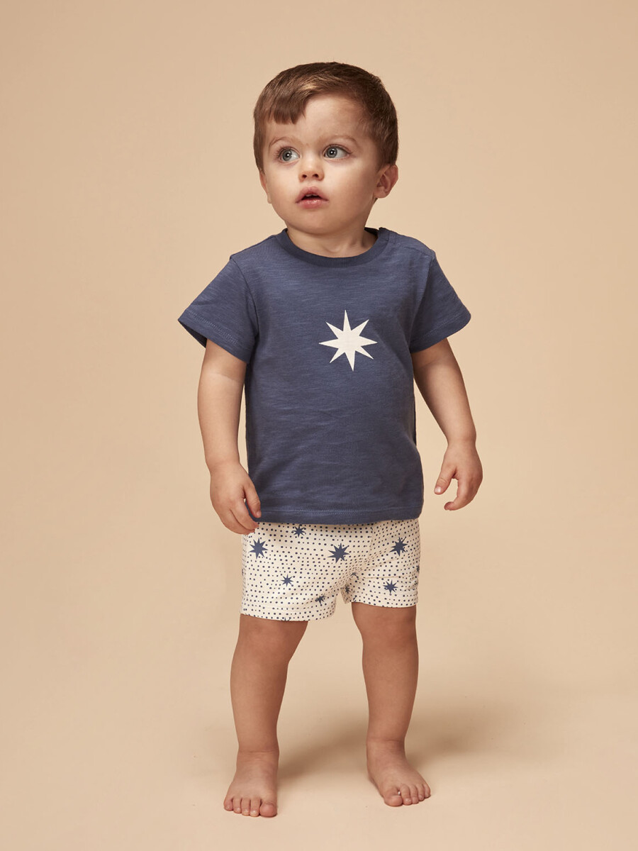 Camiseta Azul Con Estampado Estrella Cru Azul Medio Oscuro