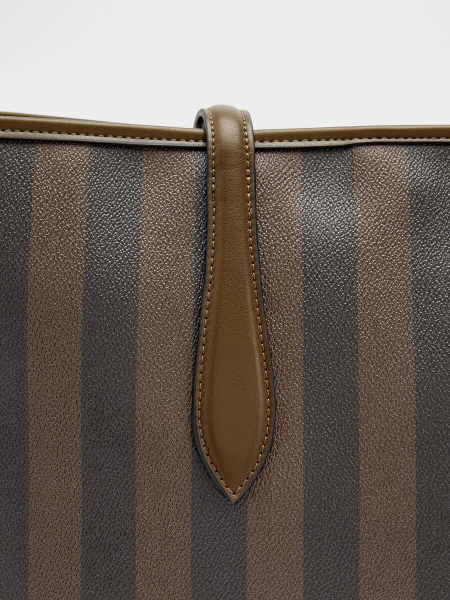 Bolso Shopper A Rayas Con Bolsa Extraíble marron