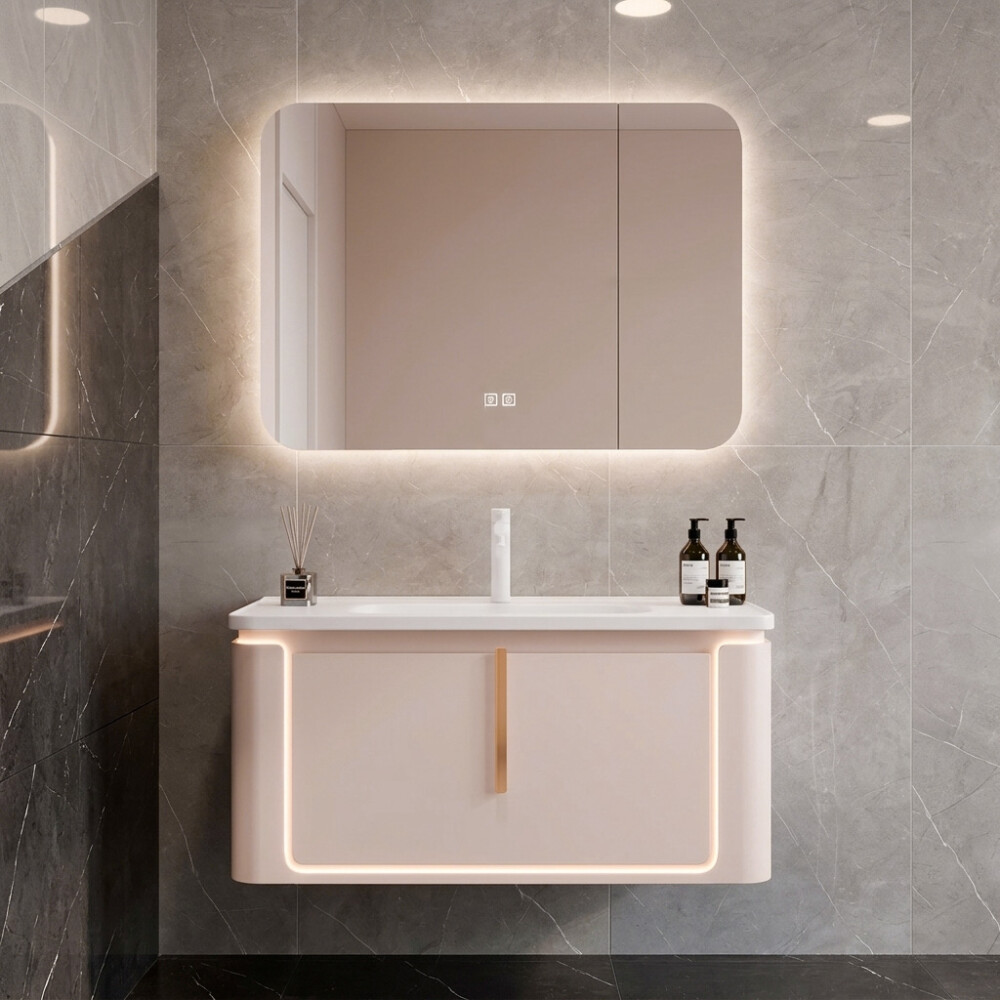 CONJUNTO DE BAÑO HABITARE MODELO LD-5078-80M / MUEBLE + ESPEJO C/ LUZ LED - 80 cm Conjunto De Baño Habitare Modelo Ld-5078-80m / Mueble + Espejo C/ Luz Led - 80 Cm