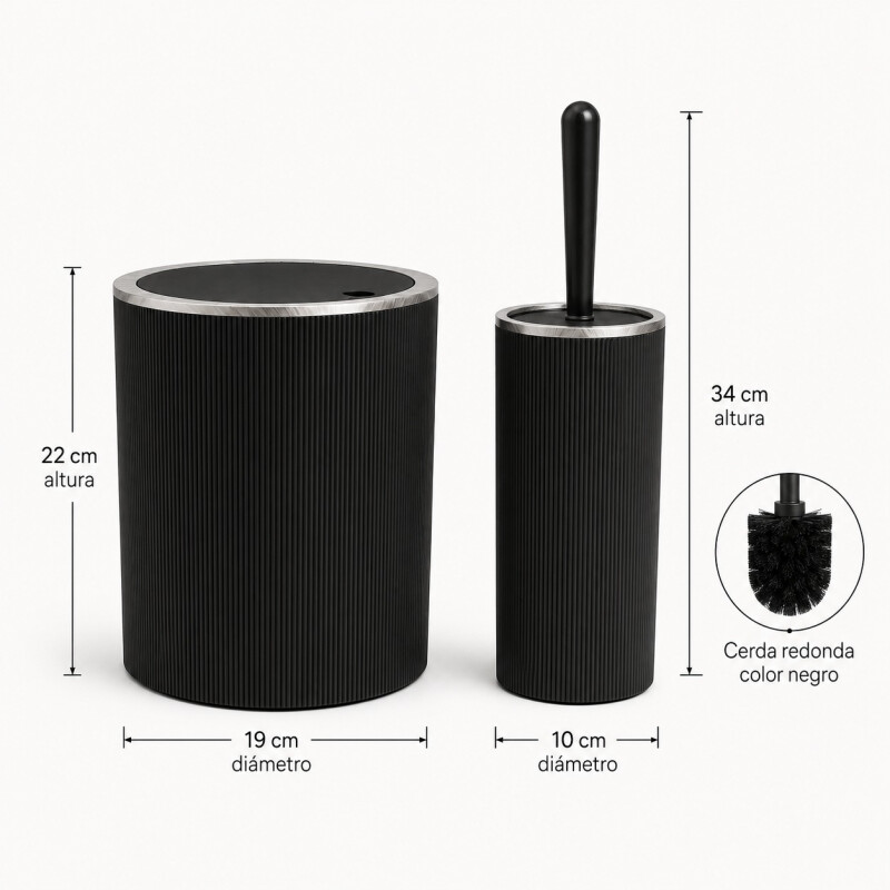 Set Papelera y Cepillo para Baño Plastico - Negro Set Papelera y Cepillo para Baño Plastico - Negro