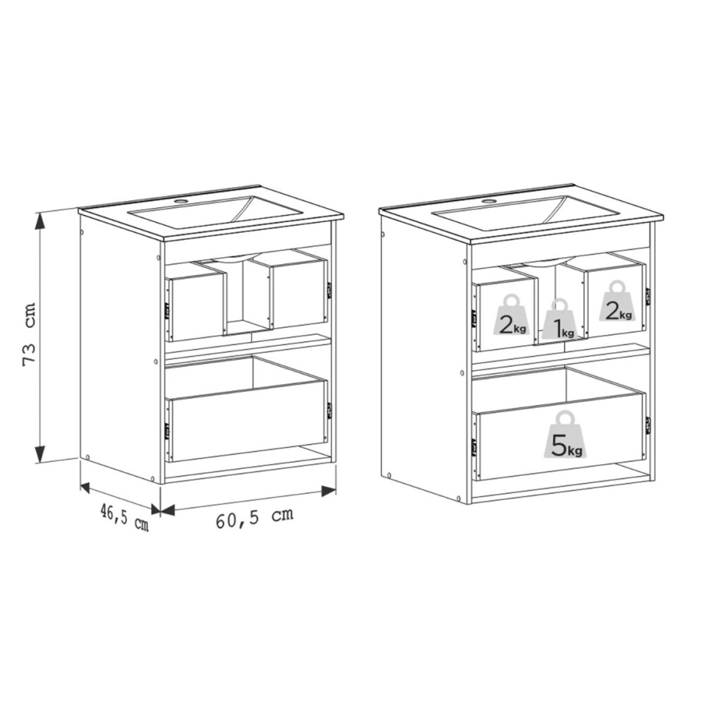 Mueble de baño suspendido Malva Blanco 60cm bacha loza Mueble De Baño Suspendido Malva Blanco 60cm Bacha Loza