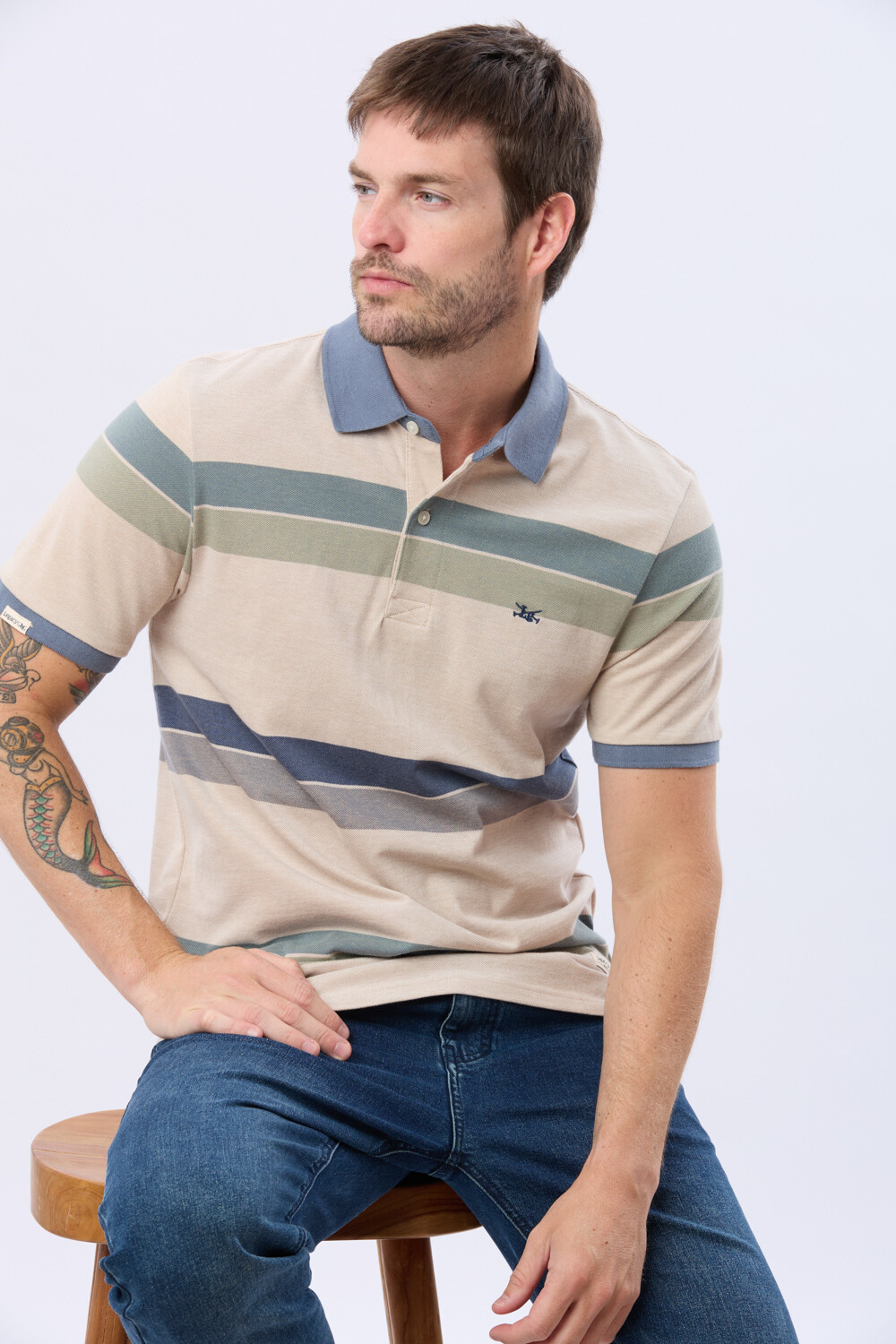REMERA POLO RAYADA Beige