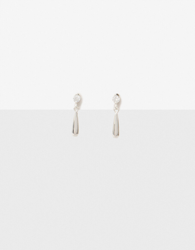 Aros Colgantes Cortos Strass Aros Colgantes Gota Plata 925 - Plateado