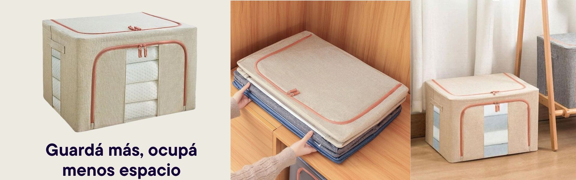 Caja Organizadora Plegable Con Estructura Metalica Color Crema