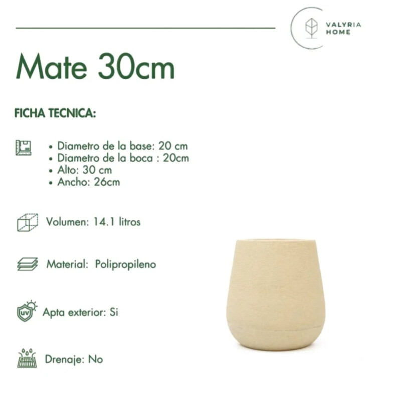 Maceta Plástico Mate 30 Arena