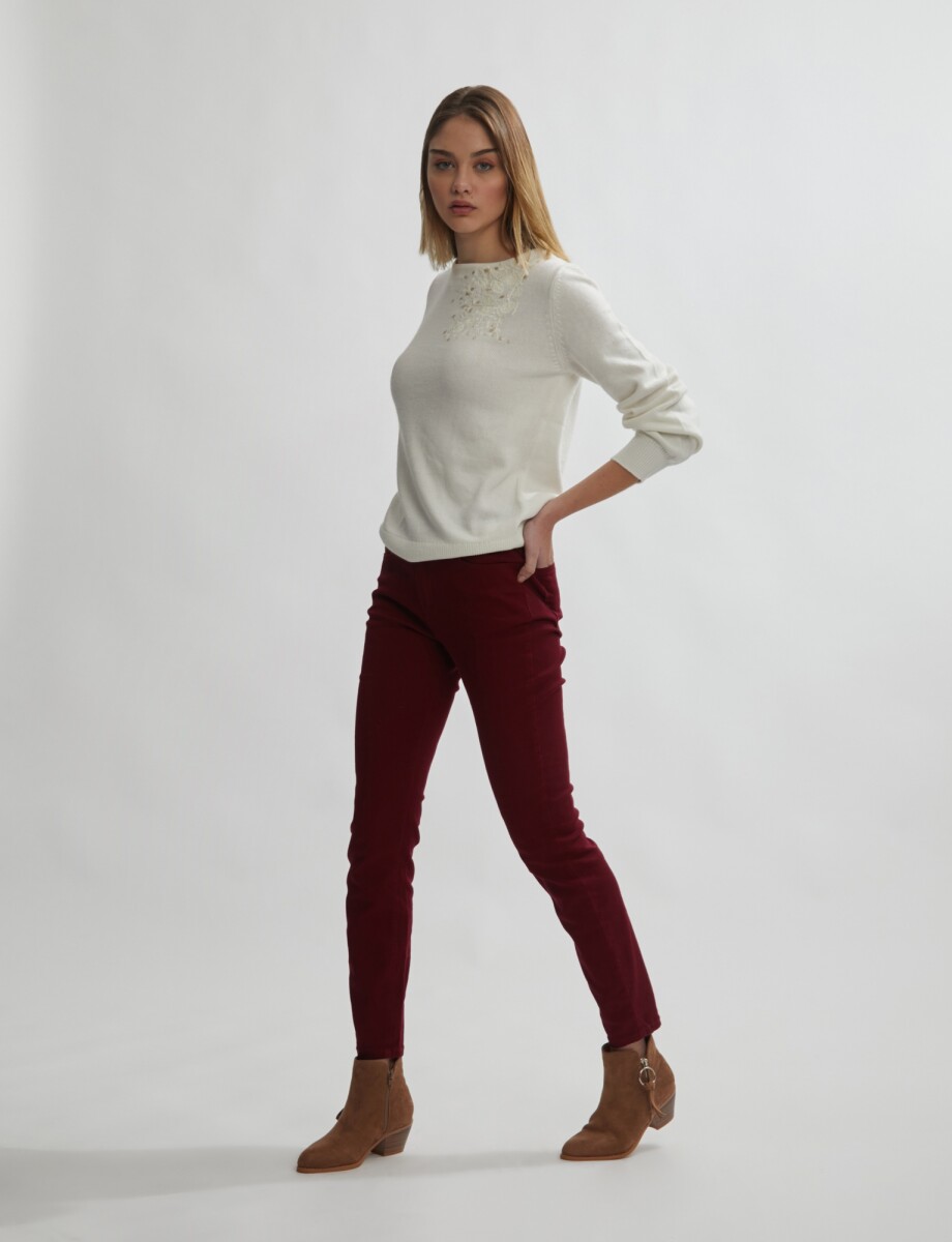 Pantalon chupin 5 bolsillos - bordo 