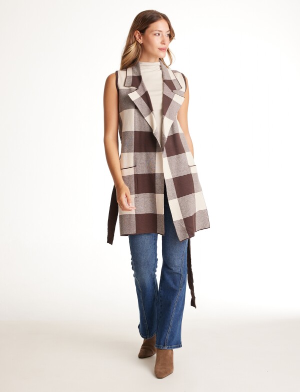 Chaleco Largo Solapa MARRON/MULTI