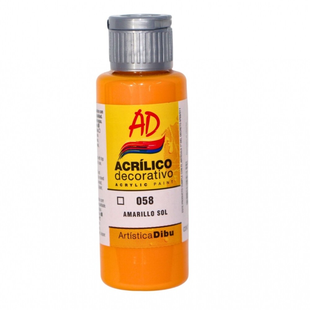 PINTURA ACRILICA ARTISTICA DIBU 60 ML. DIFERENTES COLORES COLOR AMARILLO SOL 058