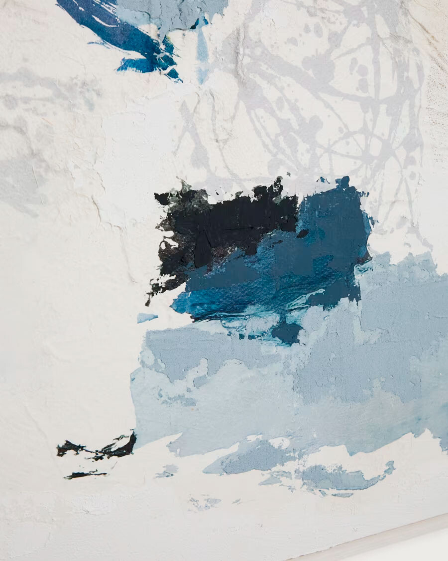 Cuadro abstracto Erale gris y azul pintado a mano 47 x 182 cm 80 x 100 cm