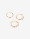 Sets Anillos Perlas Set De 3 Anillos Strass Y Perla - Dorado