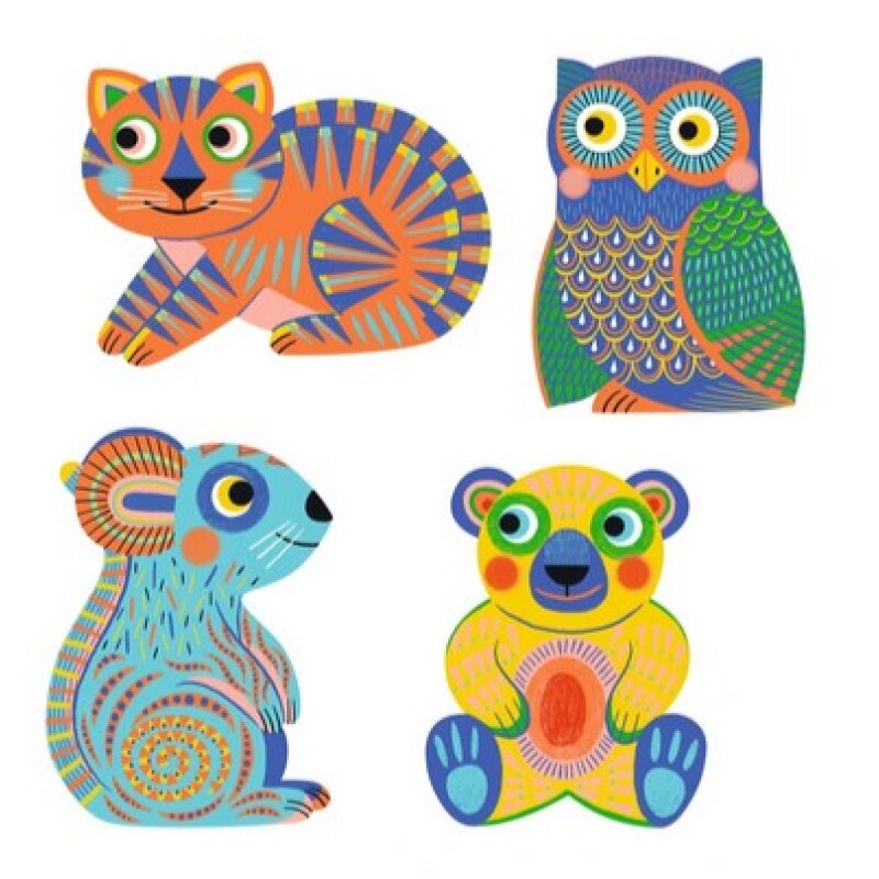 DJ090 Set De Dibujos Para Colorear Mágicos 4 Láminas +18m Djeco - Animales