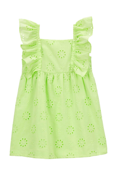 Vestido de algodón con volantes y ojales, verde. Talles 2-5T Sin color