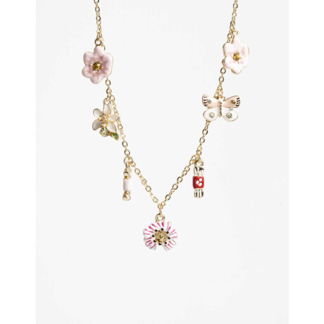 Collar Corto Multicharms Flores Dorado