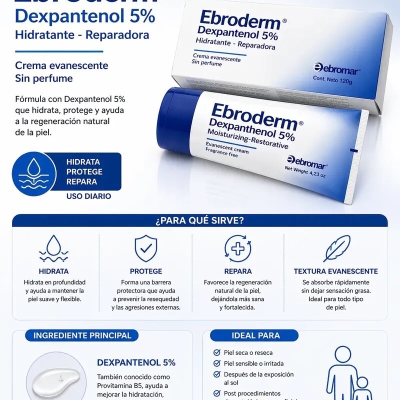 Crema Corporal Ebroderm Dexpantenol 5% 120 gr Crema Corporal Ebroderm Dexpantenol 5% 120 gr
