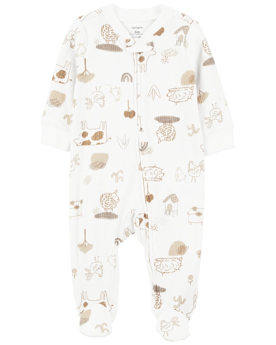 Pijama una pieza de algodón con pie, diseño animales 