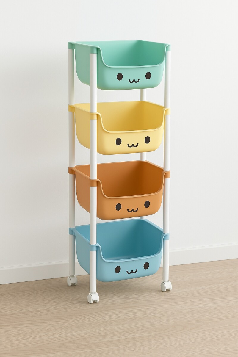 Organizador Plástico De Colores Con Ruedas 4 Estantes P/niño 