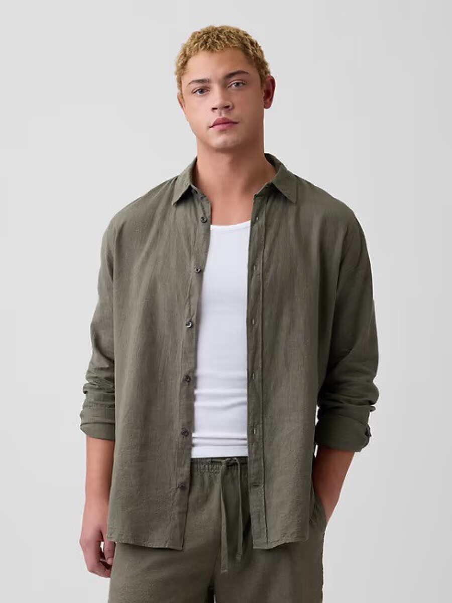 Camisa De Lino Hombre - Mesculen Green 