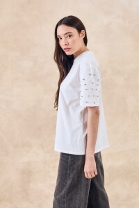 Remerón Algodón Brillo Mangas Blanco