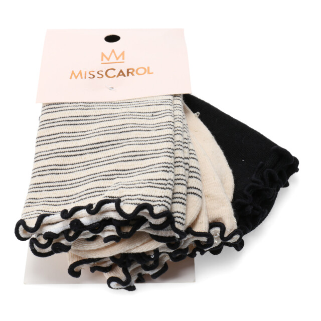 Medias Miss Carol Media Dots Stripes pack X3 Negro - Beige