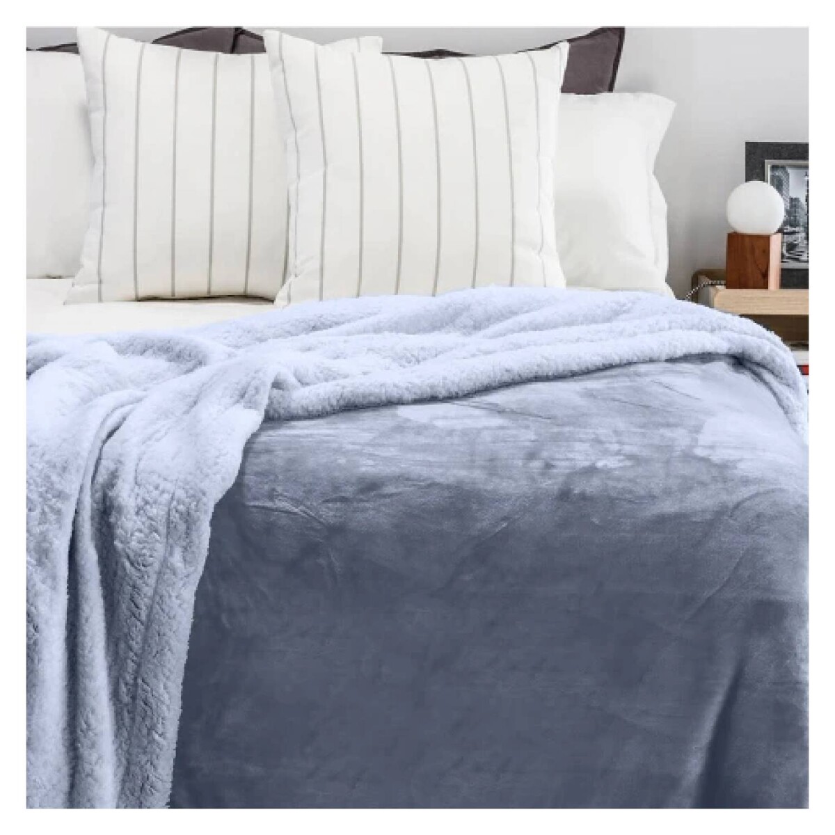 Frazada Richmond Con Corderito 2 Plazas - Azul Piedra 