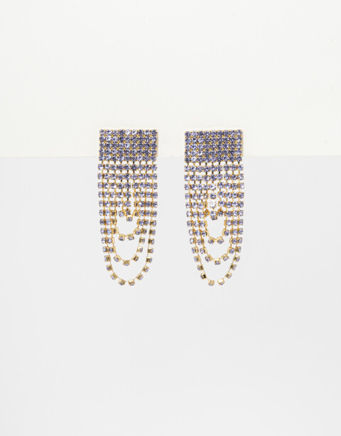 Aros Colgantes Cortos Strass Aro Colgante Con Strass - Violeta Lila