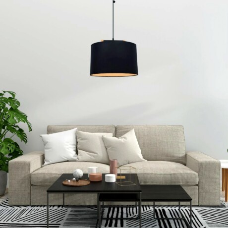 Colgante pantalla de tela negra y detalles en madera 40cm Colgante pantalla de tela negra y detalles en madera 40cm