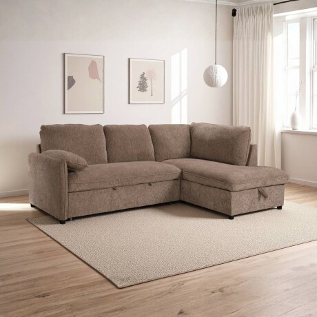 Rinconera cama Cosmo (c/baúl) - Tela Microfibra - Chaise derecho 410 (Tostado)
