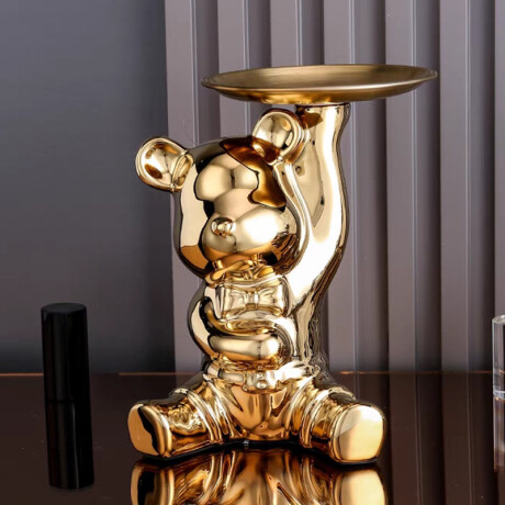 Adorno Oso Metalizado Plato Arriba Dorado