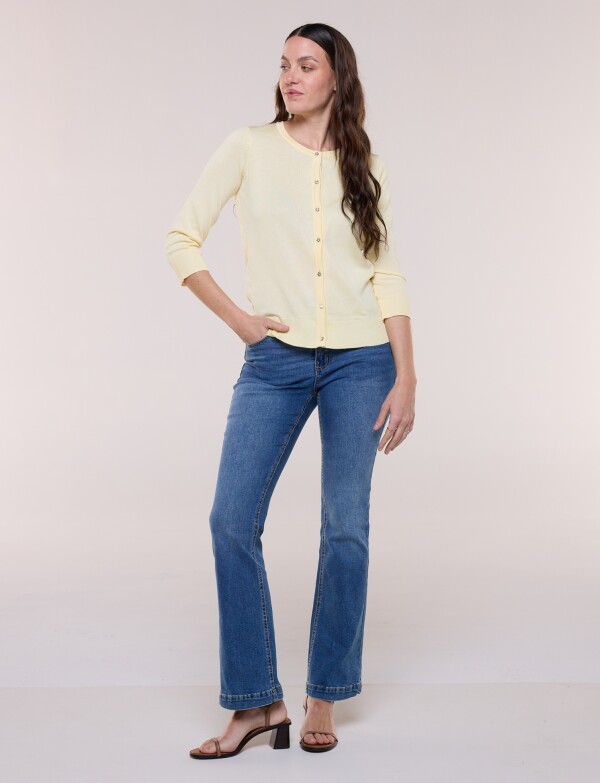 Cardigan Manga 3/4 Con Botones Florales Metálicos AMARILLO