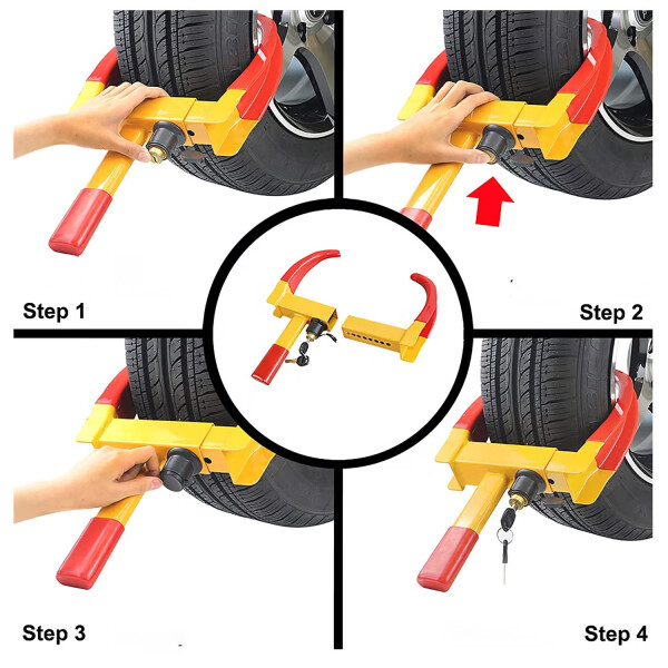 Pack Traba Para Volante Auto + Cepo Traba Rueda PK TRABA VOLANTE CQ-6004 + CEPO RUEDA