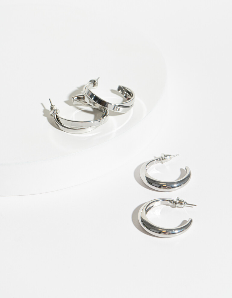 Aros Argollas Set Metal Set De Argollas Combinadas - Plateado Rodio