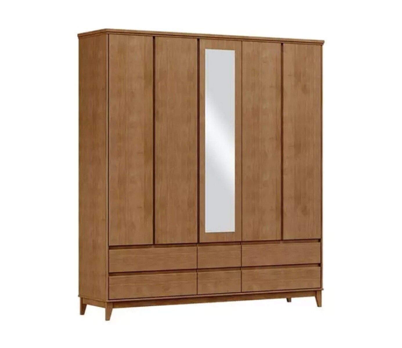 Ropero Prata 5 Puertas 6 Cajones Con Espejo Freijo 2814 Mdf 