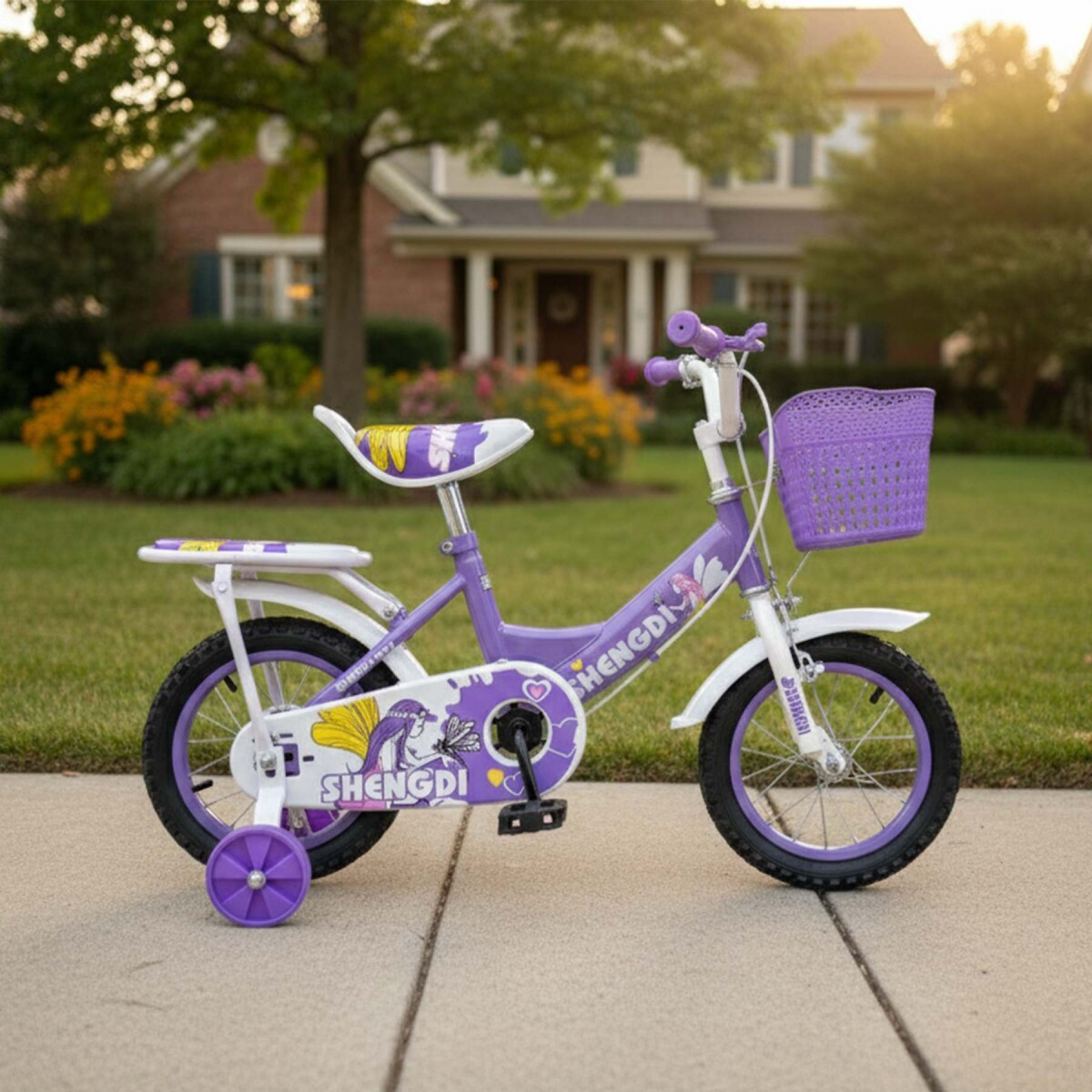 Bicicleta infantil Shengdi Rod 12 Canasto Parrilla Rueditas - Color Violeta 