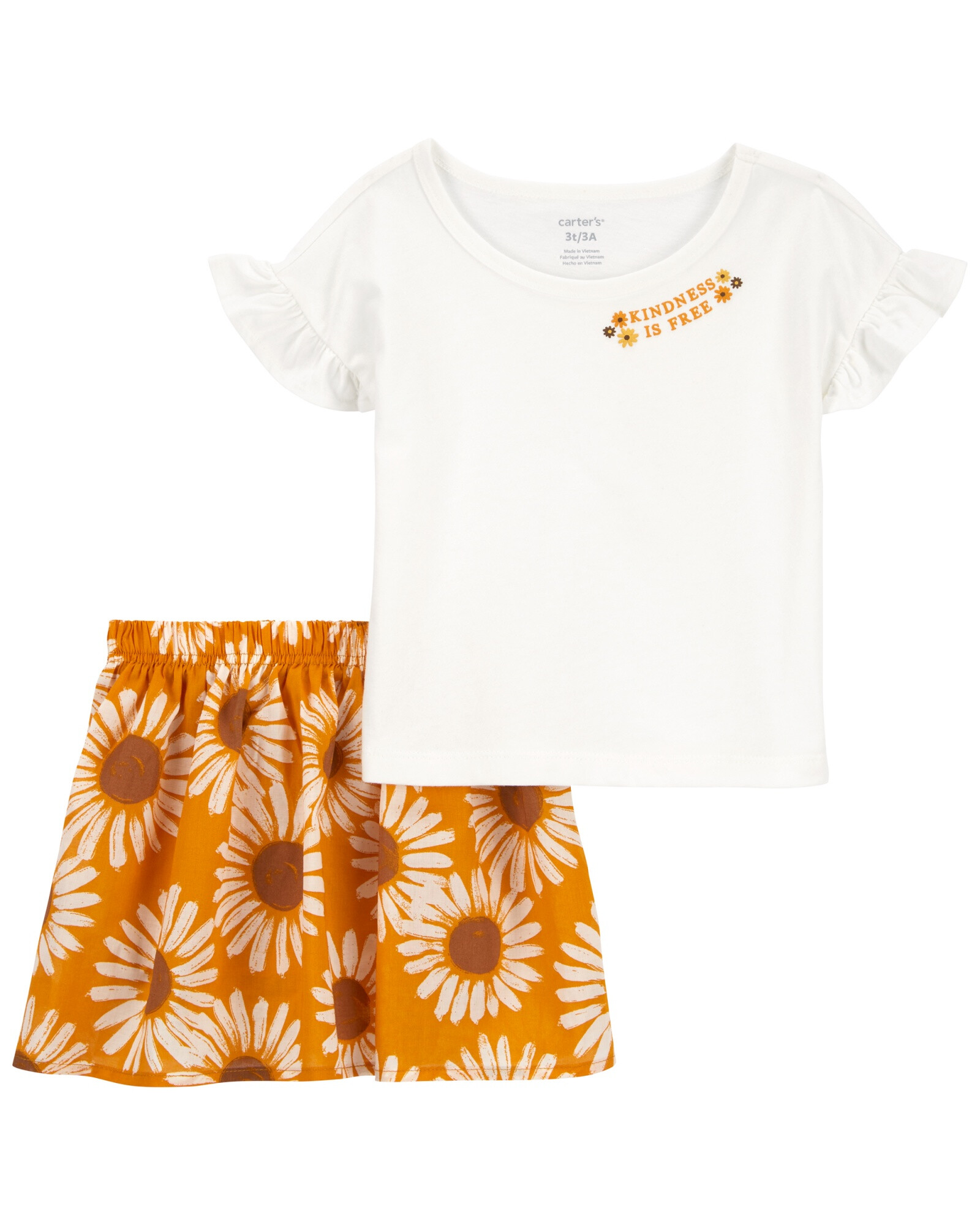 Set dos piezas de algodón, pollera short y blusa diseño floral Sin color