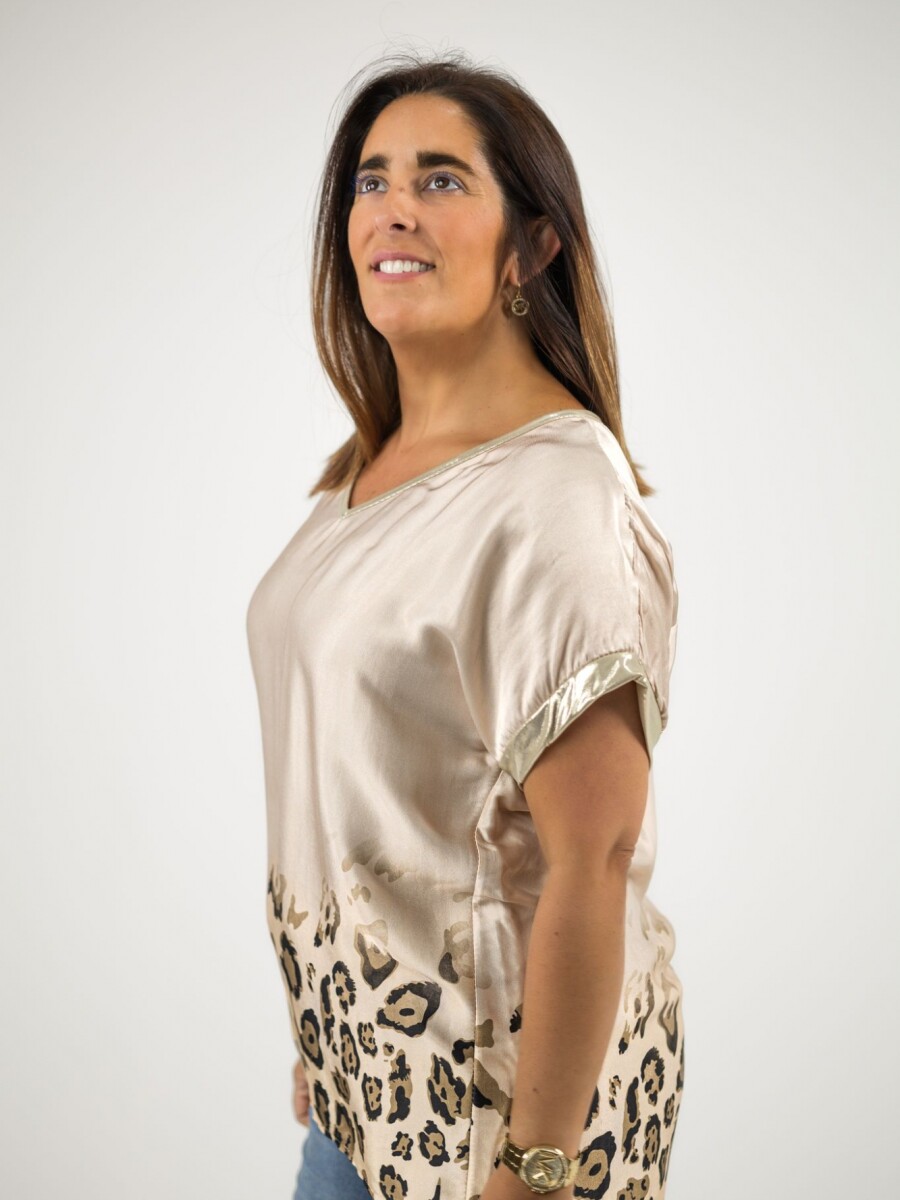 Blusa de satén con dorado Rosa