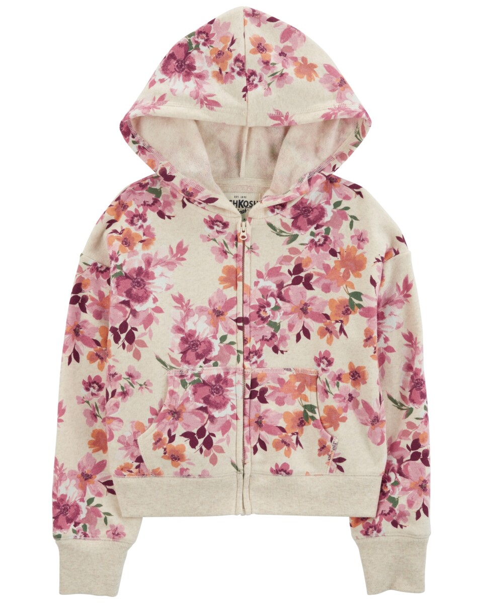Campera de algodón con felpa, diseño floral. Talles 6-14 