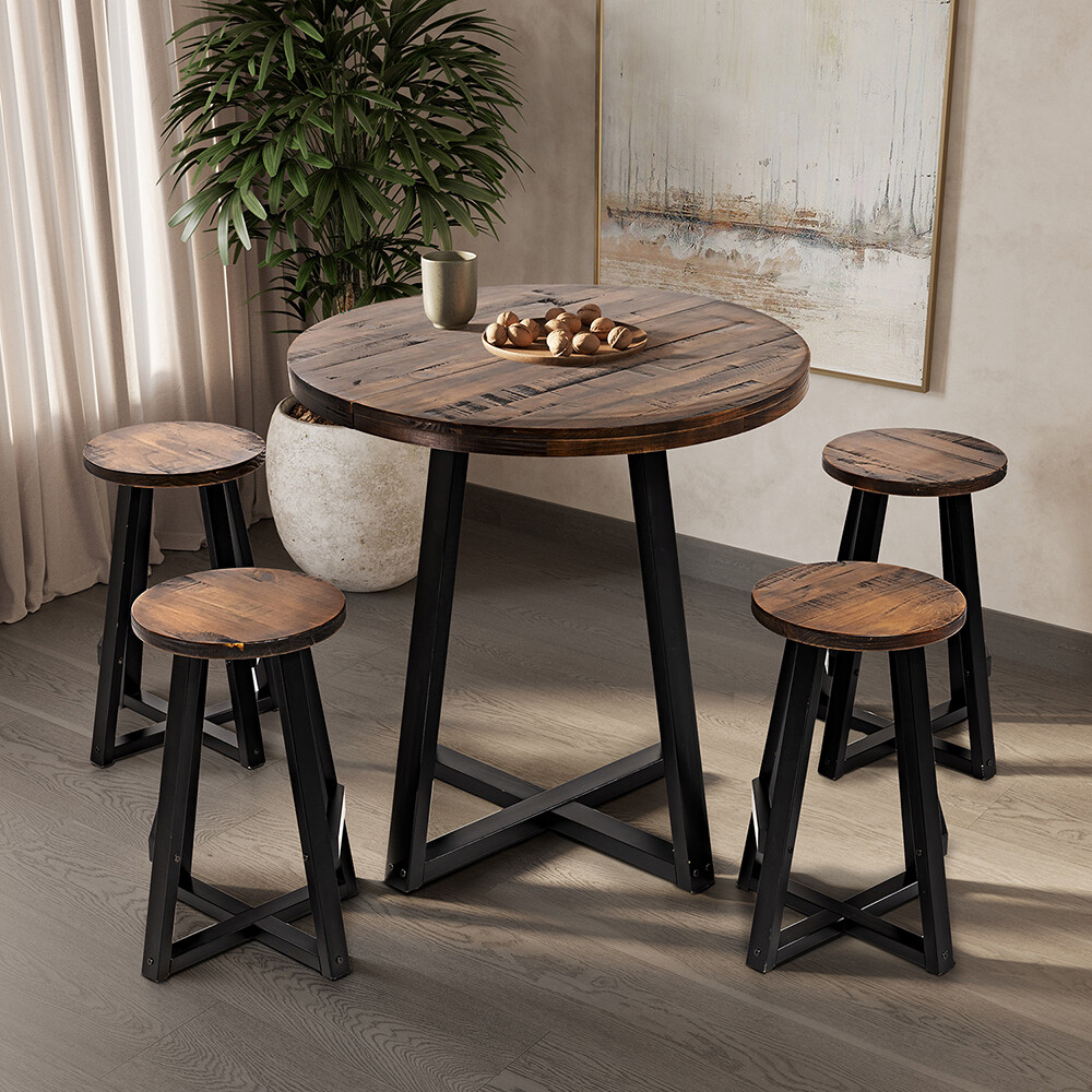 Juego de comedor: Mesa + 4 banquetas -Tapa en madera maciza Juego de comedor: Mesa + 4 banquetas -Tapa en madera maciza