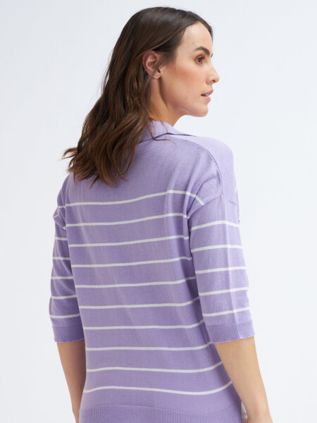 Sweater tejido cuello polo Violeta Con Blanco