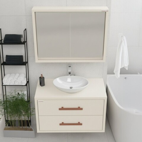 Mueble de Baño Suspendido Lorena (70cm) C/ Botiquín Espejo (NO INCLUYE BACHA) | Diseño Contemporáneo Beige Mueble de Baño Suspendido Lorena (70cm) C/ Botiquín Espejo (NO INCLUYE BACHA) | Diseño Contemporáneo Beige