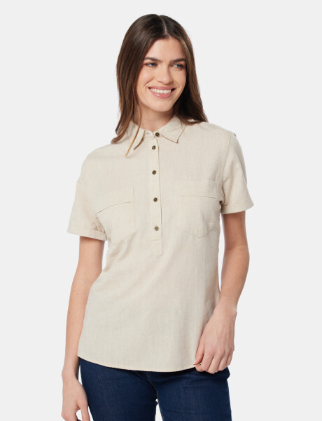 CAMISA DE LINO MEDIO BOTÓN Beige