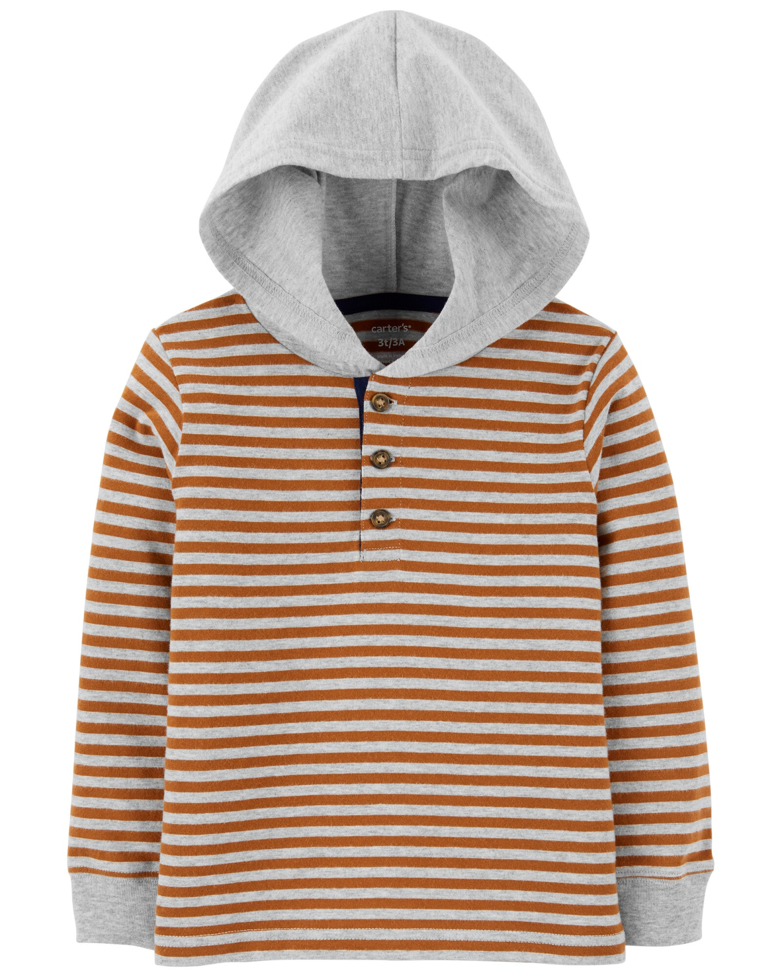 Remera de algodón manga larga con capucha y botones Sin color