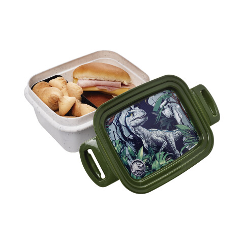 Pote Plástico Jurassic World Con Traba y División 630 ml VERDE OSCURO