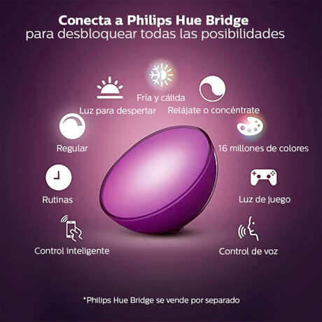 Philips Hue - Lámpara Led Inteligente Portátil Go 915005822401 - 6,2W. Blanco y Color. 2000K-6500K. 001