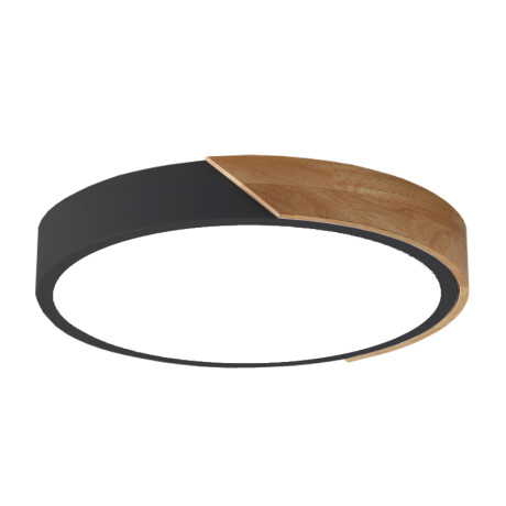 Plafón led circular de madera y aluminio negro mate Luz cálida