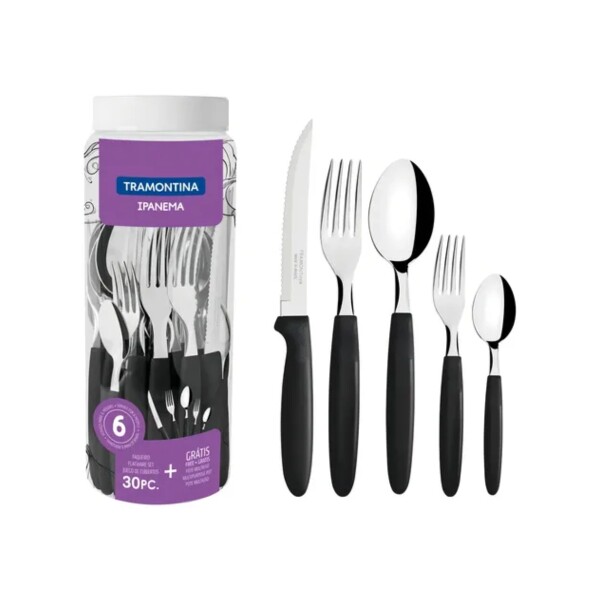 JUEGO DE CUBIERTOS POTE 30 PIEZAS NEGRO IPANEMA Juego De Cubiertos Pote 30 Piezas Negro Ipanema