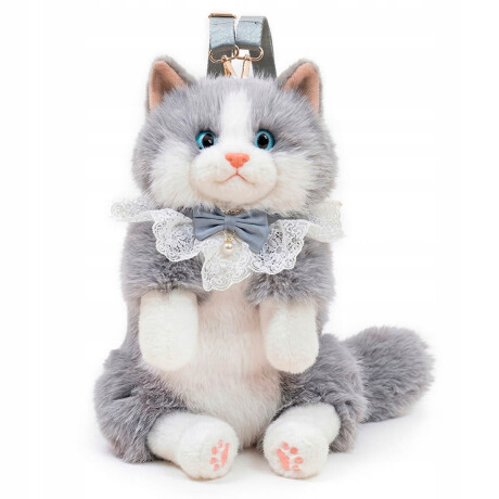 Mochila Peluche Gato Realista Bolso Animal Felpa Gris