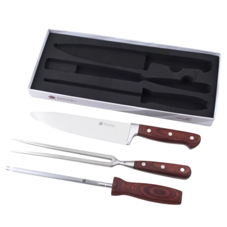 Set POM Madera 3 Piezas Cuchillo Trinche Chaira Set POM Madera 3 Piezas Cuchillo Trinche Chaira